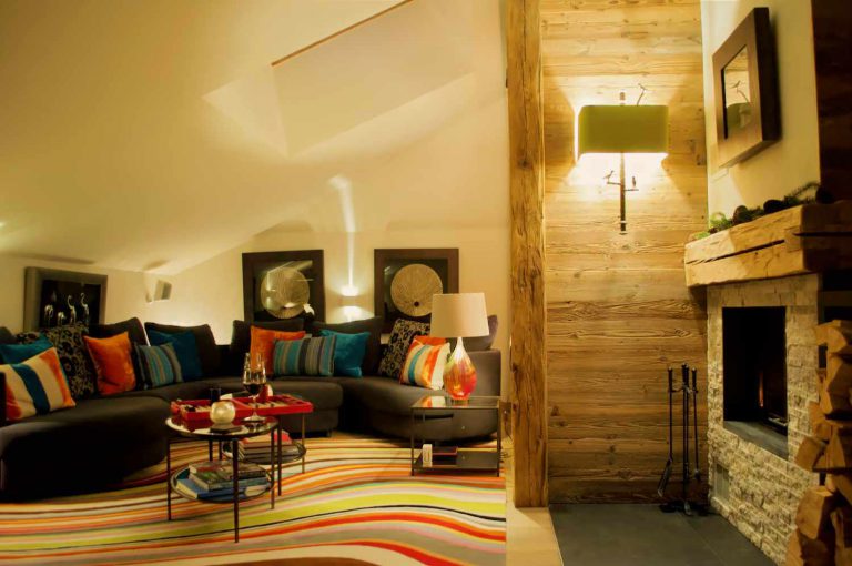 Luxury Chalet Artemis St Anton Austria Living Room with Sofas & Fireplace